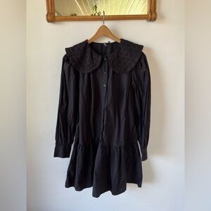 ASOS Black Long-Sleeve Dress with Eyelet Collar Size Medium/10